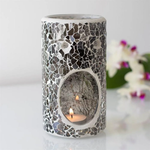 Something Different Grey Glass Pillar Shaped Oil Burner H14.5 Cm - One Size Wax Melt