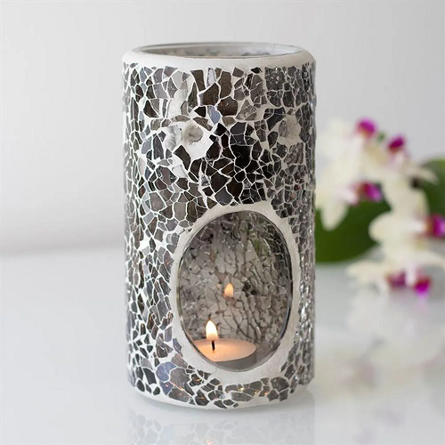 Something Different Grey Glass Pillar Shaped Oil Burner H14.5 Cm - One Size Wax Melt